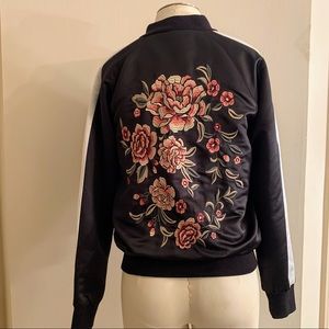 Black Satin Jacket w/ Floral Embroidery size Small